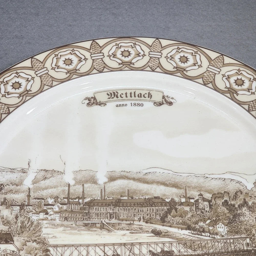 Vintage Villeroy & Boch Plate Sepia Mettlach 1880 Factory Scene Luxembourg 12.5